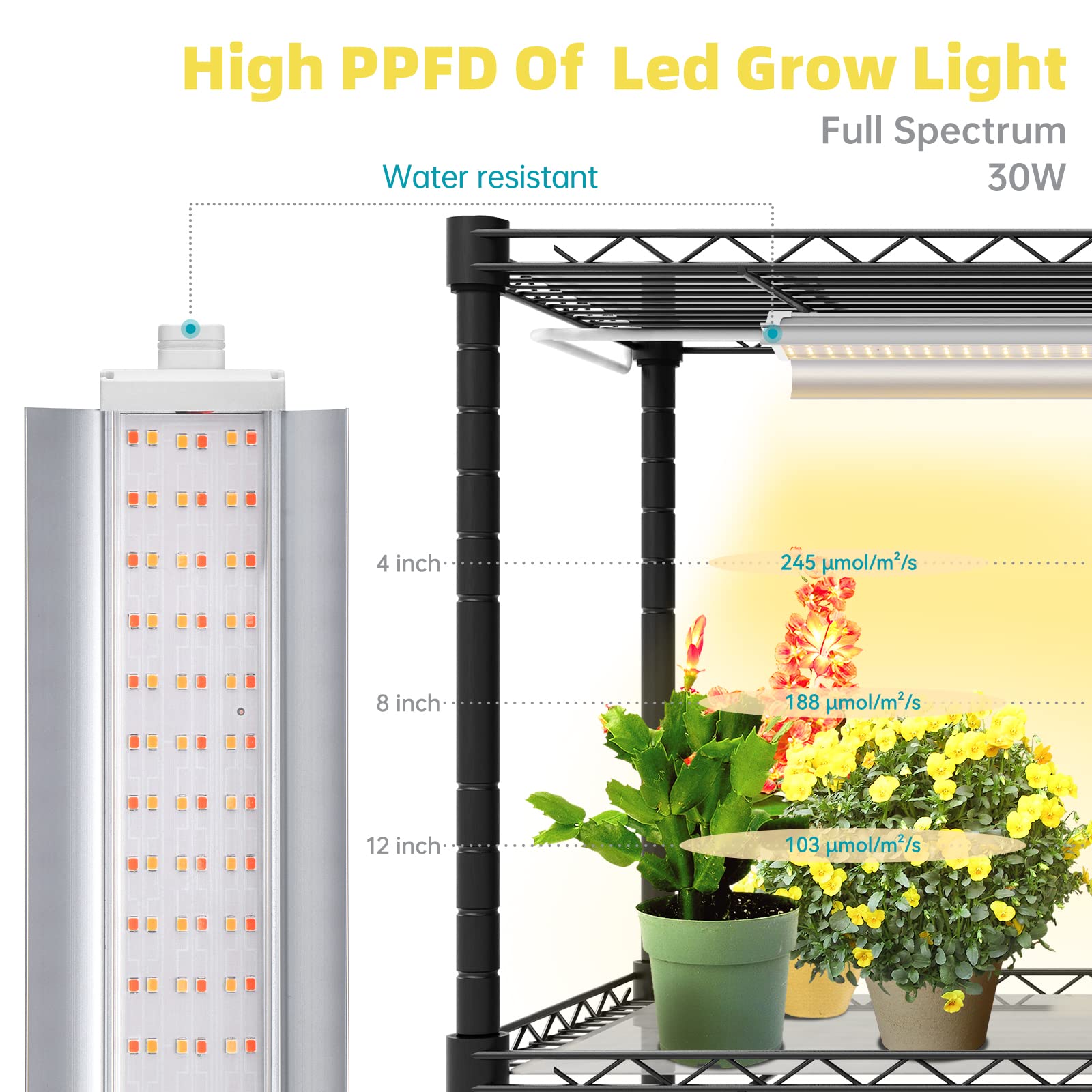 Bstrip Plant Shelf with Grow Light ,Grow Light Shelf with Cover and Thermometer, 6 Tier Plant Stand with Grow Light , Greenhouse with 150W Led Grow Light For Seed Starting , tray (29.5"L×13.8"W×70"H )
