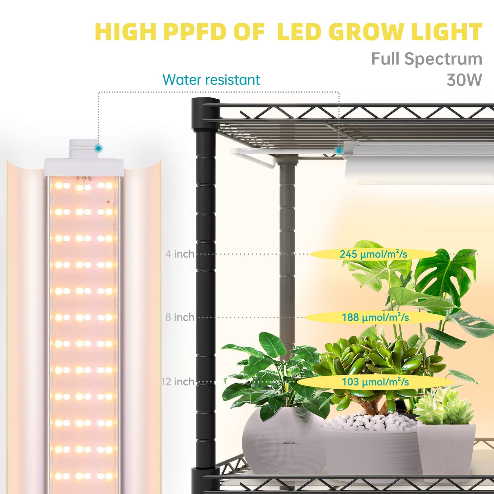Bstrip Plant Shelf with Grow Light, 4-Tier Grow Light Shelf with 30W T5 Full Spectrum Grow Light, Plant Stand with Grow Light for Indoor Plants, Seed Starting, Seedlings(35.4" L x 13.8" W x 59" H)