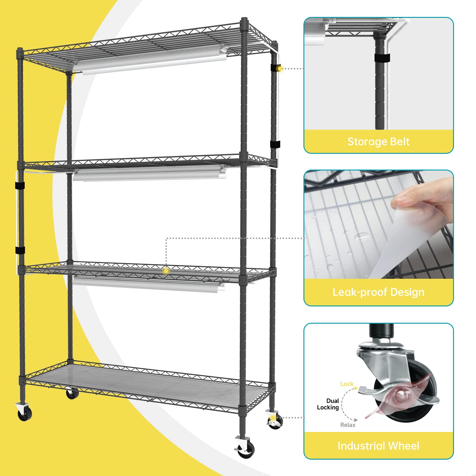 Bstrip Plant Shelf with Grow Light, 4-Tier Grow Light Shelf with 30W T5 Full Spectrum Grow Light, Plant Stand with Grow Light for Indoor Plants, Seed Starting, Seedlings(35.4" L x 13.8" W x 59" H)
