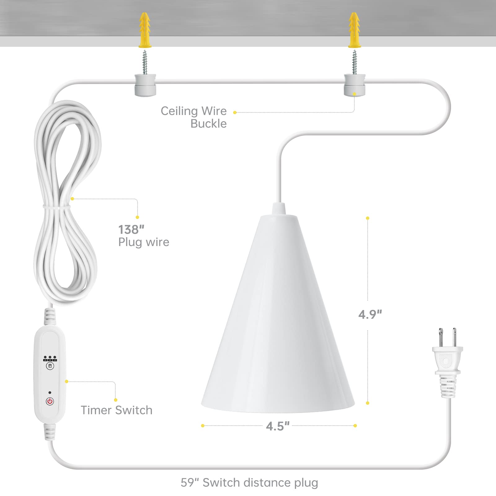 Bstrip Hanging Full Spectrum Hanigng Grow Lights for Indoor Plants, 25W Bulbs with 16.4FT Power Cord, 5000K Plant Light with Timer for Garden, Flowers