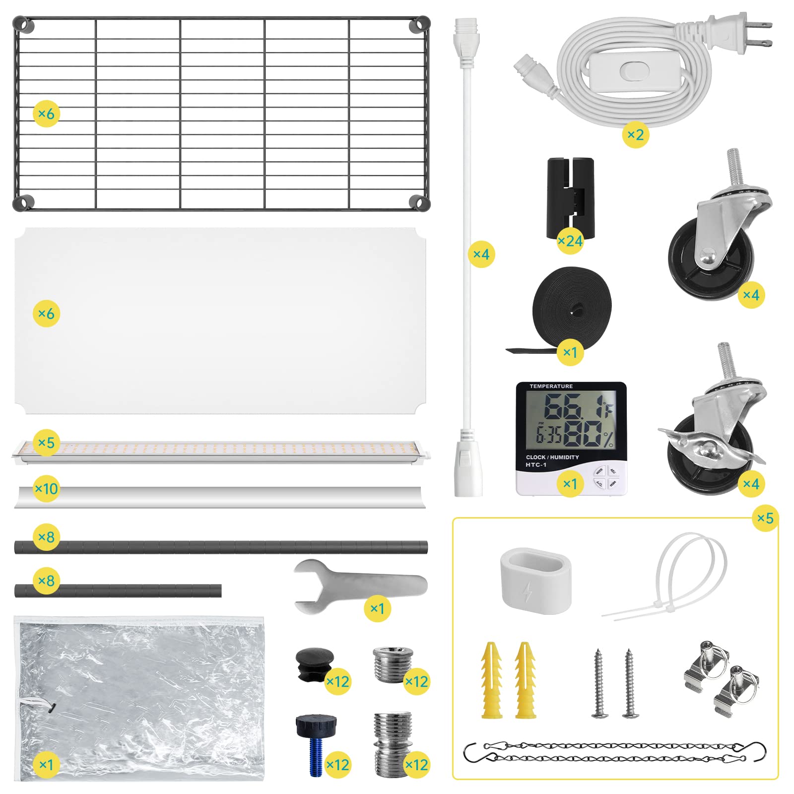 Bstrip Plant Shelf with Grow Light ,Grow Light Shelf with Cover and Thermometer, 6 Tier Plant Stand with Grow Light , Greenhouse with 150W Led Grow Light For Seed Starting , tray (29.5"L×13.8"W×70"H )