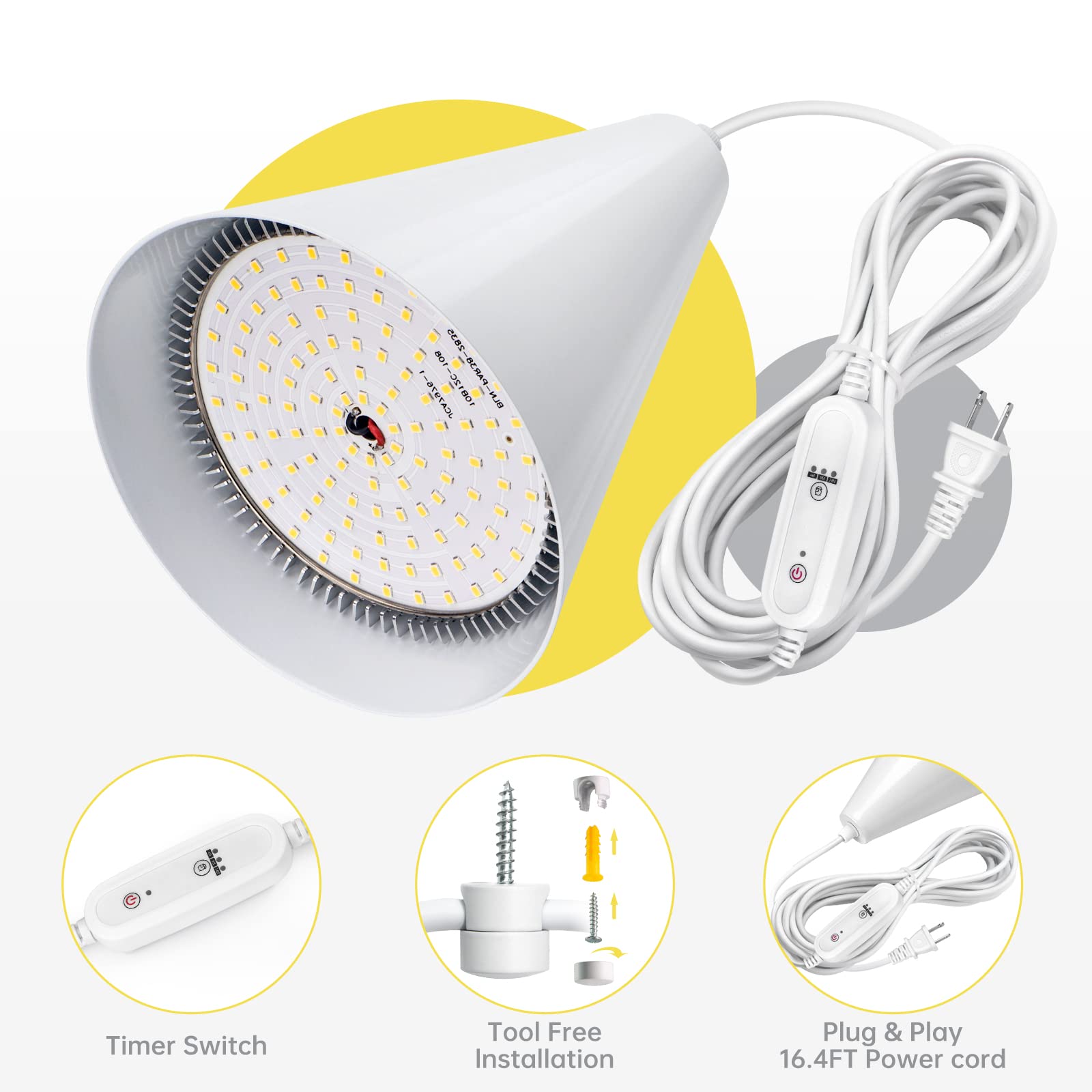 Bstrip Hanging Full Spectrum Hanigng Grow Lights for Indoor Plants, 25W Bulbs with 16.4FT Power Cord, 5000K Plant Light with Timer for Garden, Flowers