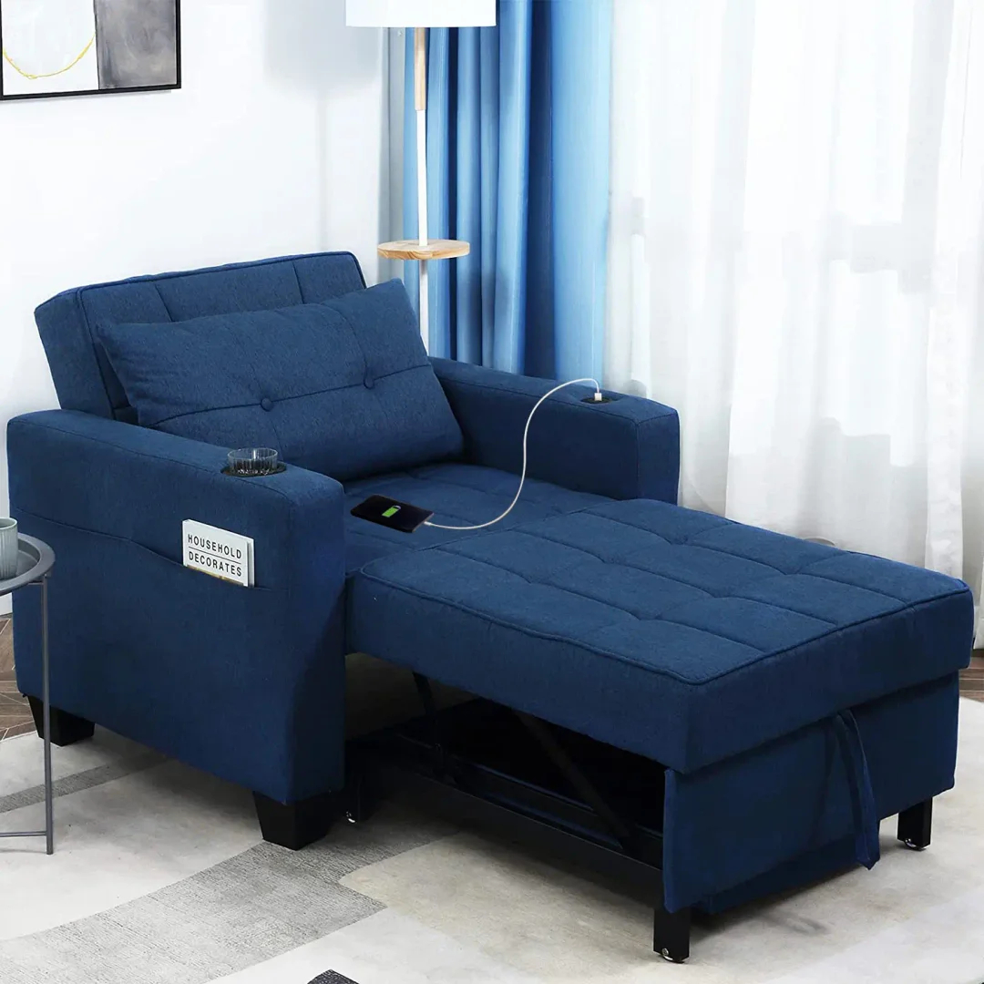 Articulación galón Agnes Gray 💝Venta de liquidación - Sofá cama individual ajustable con portavasos