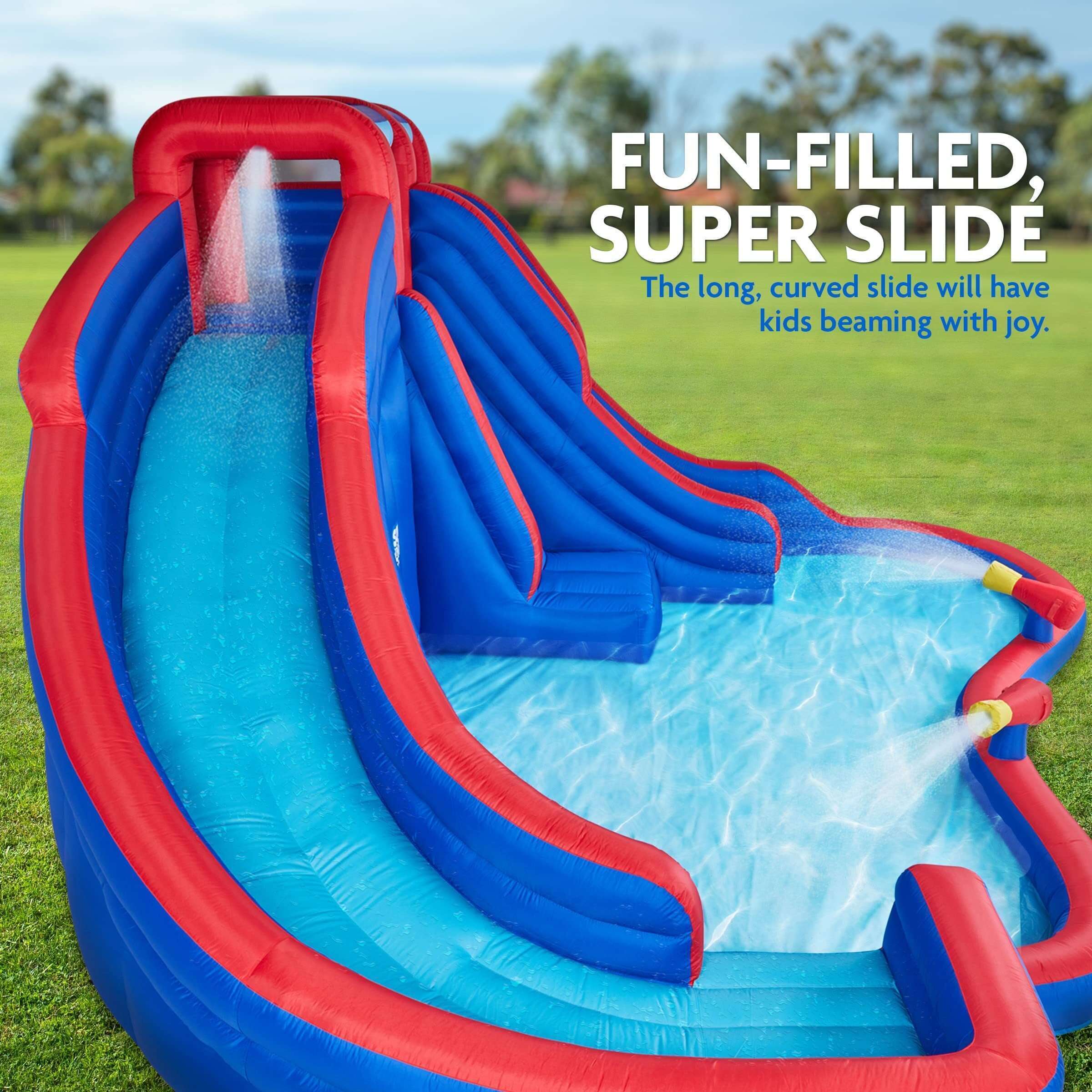 🔥70%OFF🔥-Inflatable Water Slide Park, Climbing Wall, 2 Slides &