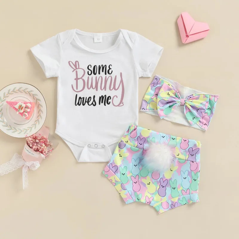 3 Piece Baby Easter Day rabbit print suit