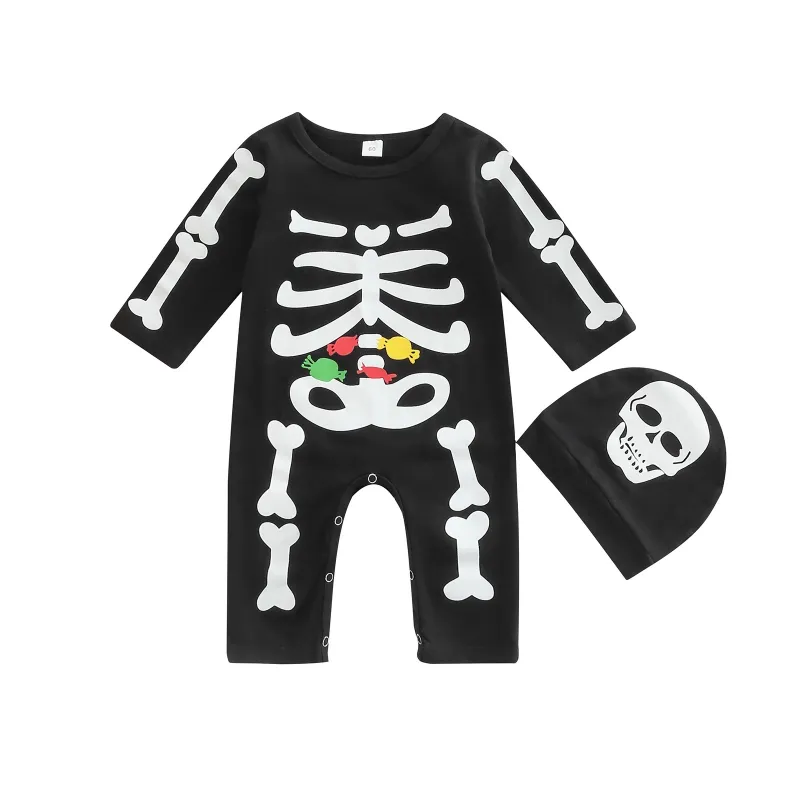 Baby Halloween Skull Print Rompers