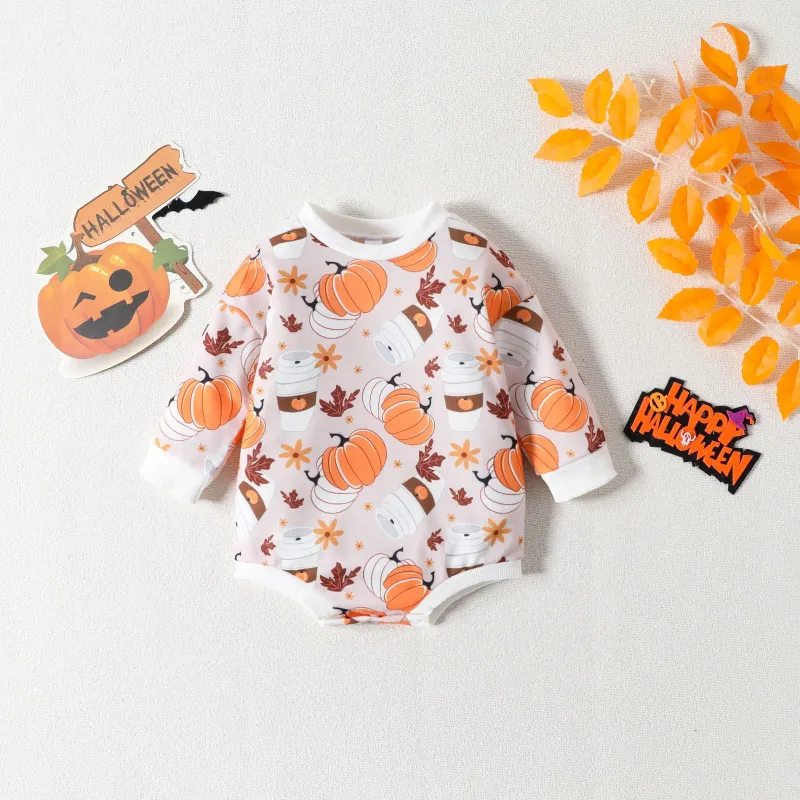 Baby Halloween Pumpkin Print Rompers