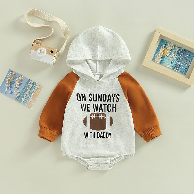 Baby Rugby print colorblock hooded Bodysuit