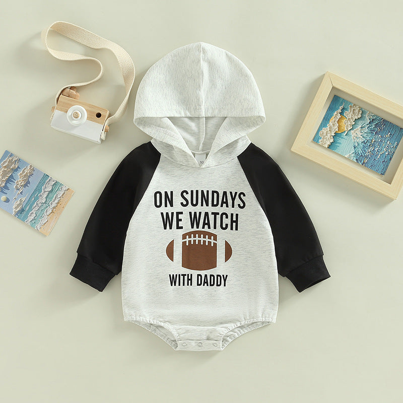 Baby Rugby print colorblock hooded Bodysuit