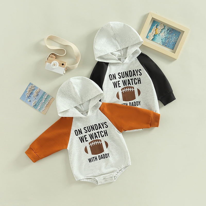 Baby Rugby print colorblock hooded Bodysuit