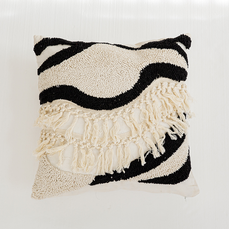 2022 New Indian Style Handmade Black and White Series Throw Pillow National Style Cushion