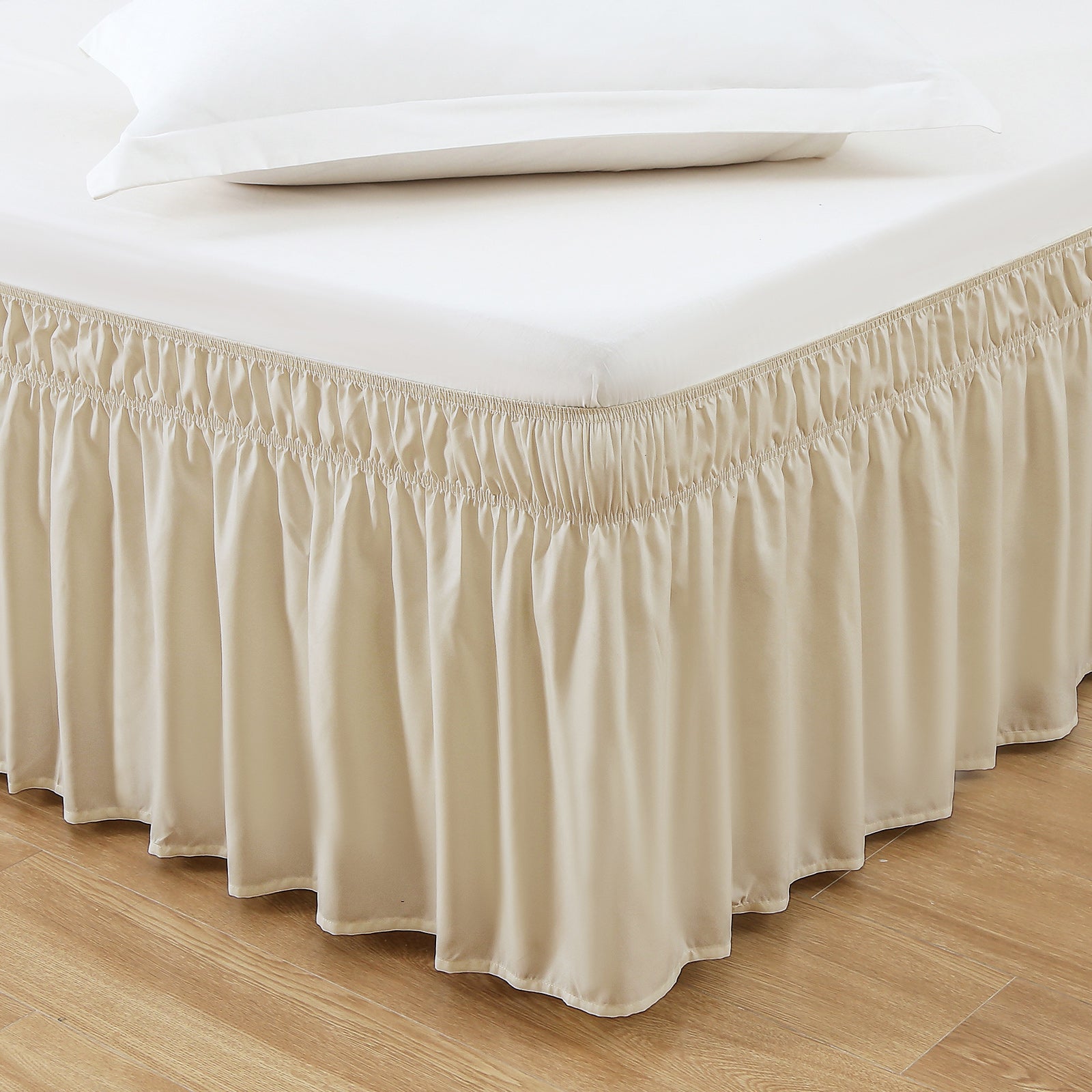 MEILA Wrap Around Bed Skirt Three Fabric Sides Elastic Dust Ruffled 16 Inch Tailored Drop,Easy to Install Fade Resistant-White, Queen/King