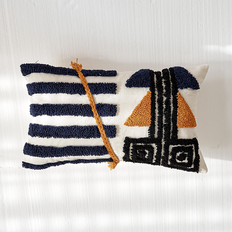 2022 New Moroccan Blue Series Circular Velvet Embroidered Throw Pillow