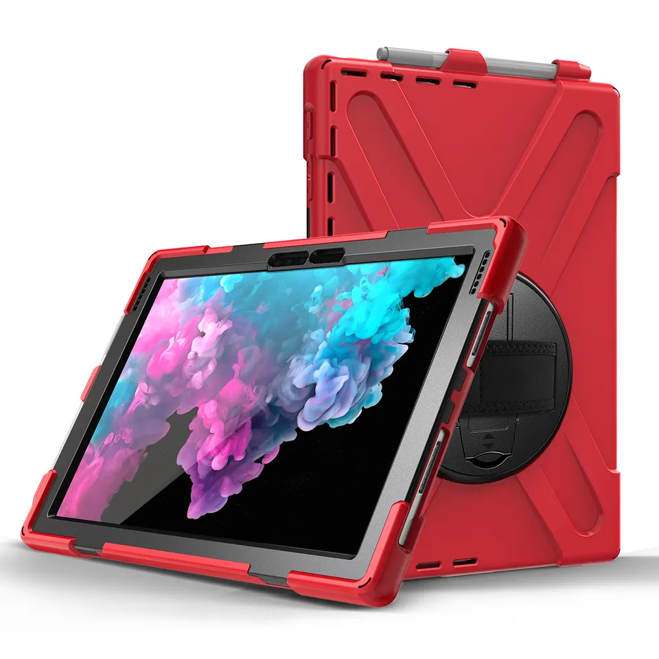 Silicone Tablet Case for Microsoft Surface Pro 4 5 6 7 7+ Protective Cover with 360 Rotation Hand Strap Kickstand