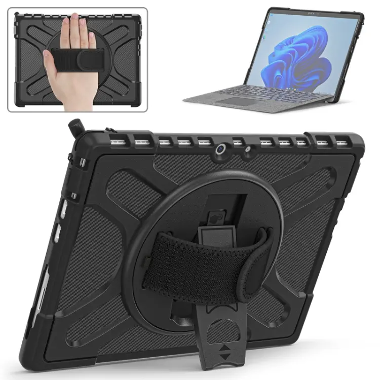Full Protective Tablet Cover Case For Microsoft Surface Pro 8 TPU Case With Rotating Kickstand Hand Strap