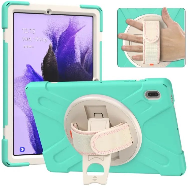 Heavy Duty Silicone Tablet Cover Case For Samsung Galaxy Tab S7 FE Case With Rotating Kickstand