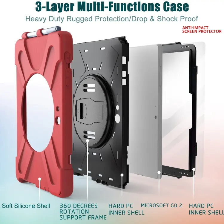 Heavy Duty Shockproof Tablet Cover Case For Microsoft Surface Go 2 3 Case With Hand Strap Shoulder Strap And Kickstand