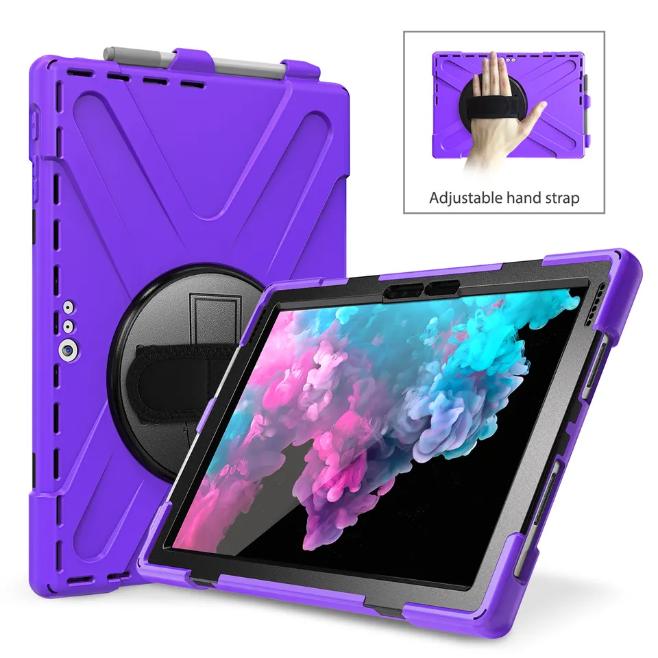 Silicone Tablet Case for Microsoft Surface Pro 4 5 6 7 7+ Protective Cover with 360 Rotation Hand Strap Kickstand