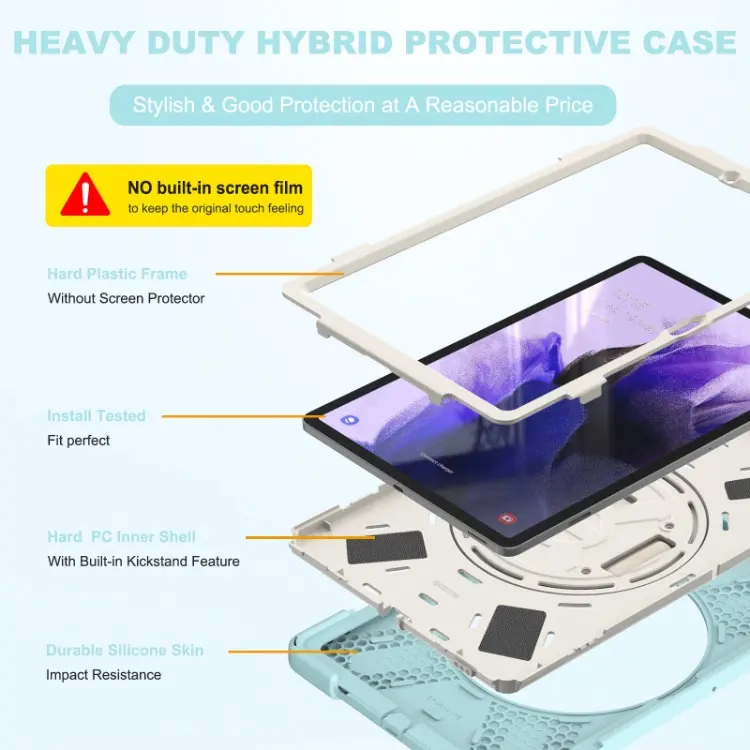 Heavy Duty Silicone Tablet Cover Case For Samsung Galaxy Tab S7 FE Case With Rotating Kickstand