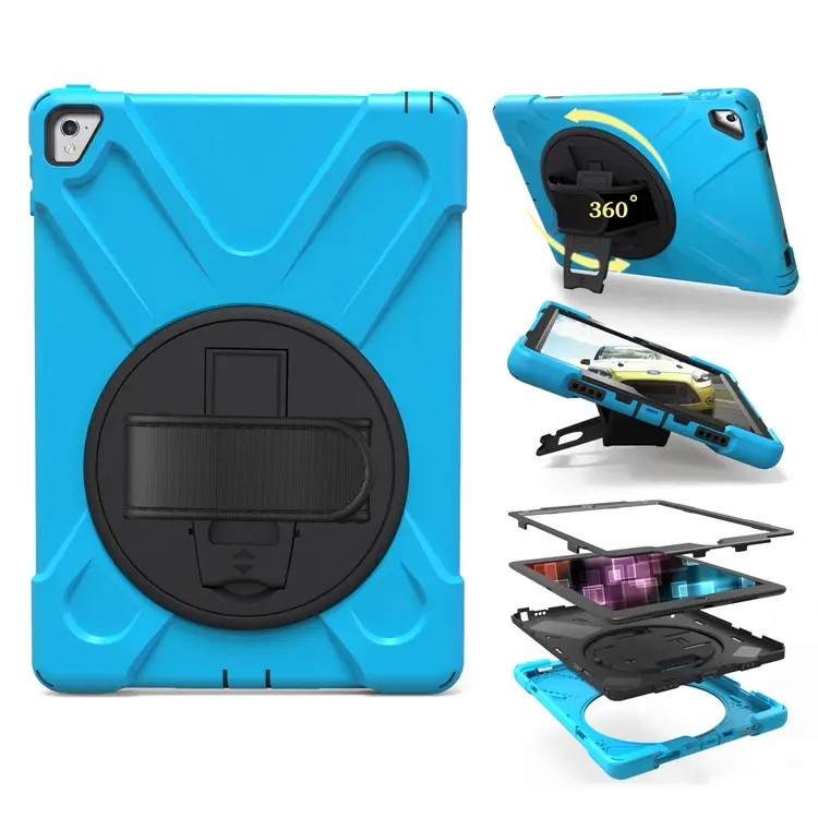 360 Degrees Rotating Kickstand Silicone Tablet Cover Case For Apple iPad pro 9.7 inch 2016 Case