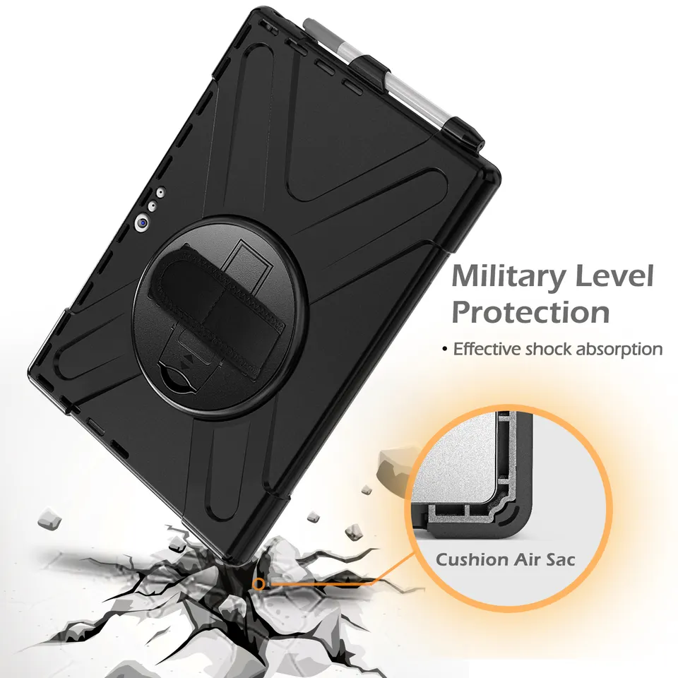 Silicone Tablet Case for Microsoft Surface Pro 4 5 6 7 7+ Protective Cover with 360 Rotation Hand Strap Kickstand