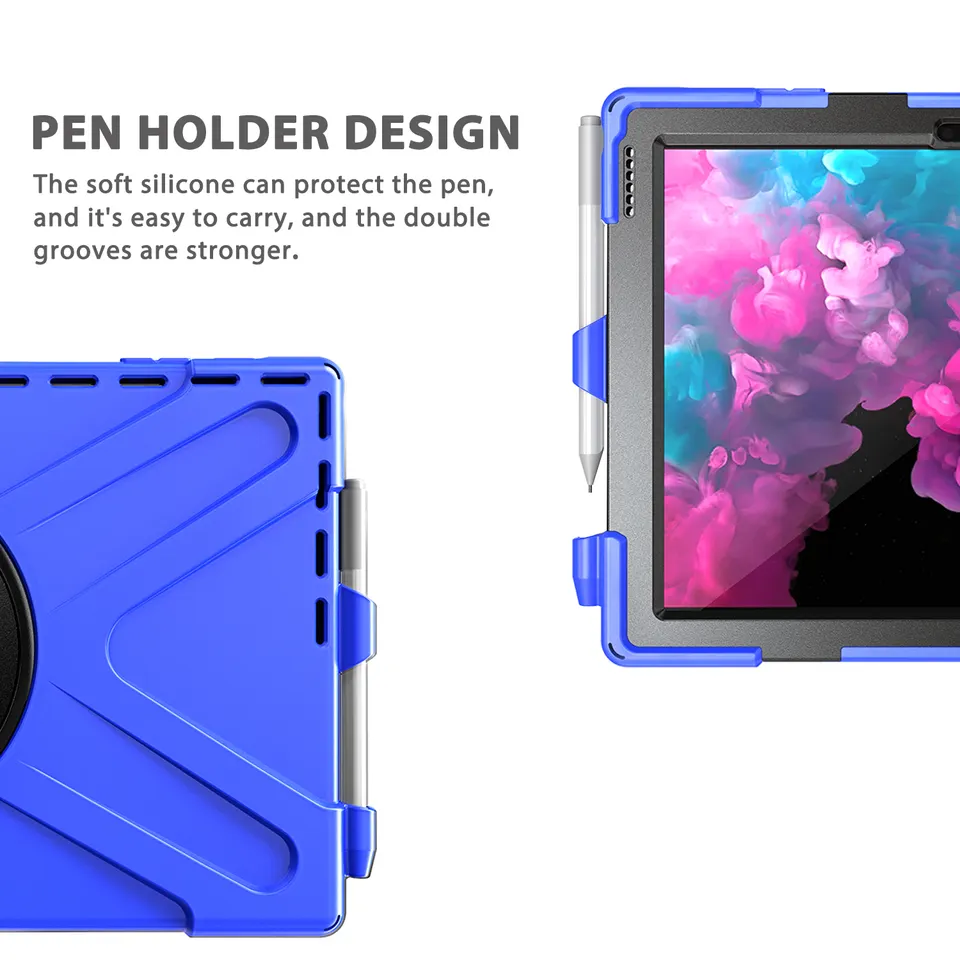 Silicone Tablet Case for Microsoft Surface Pro 4 5 6 7 7+ Protective Cover with 360 Rotation Hand Strap Kickstand