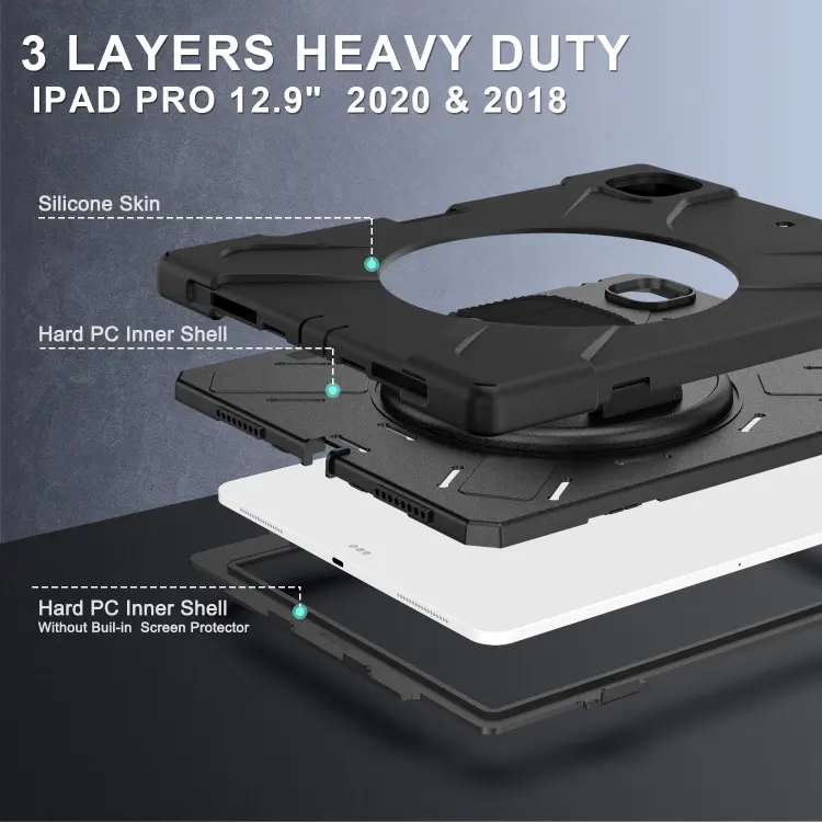 Heavy Duty Tablet Case Cover For iPad Pro 12.9 2018 2020 Case With Pencil Holder And Kickstand