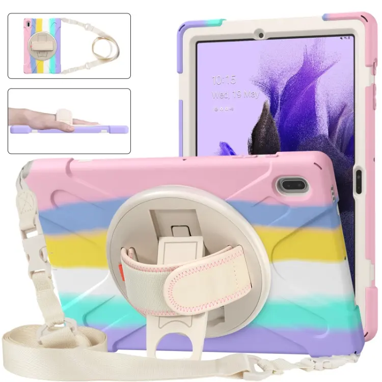 Heavy Duty Silicone Tablet Cover Case For Samsung Galaxy Tab S7 FE Case With Rotating Kickstand