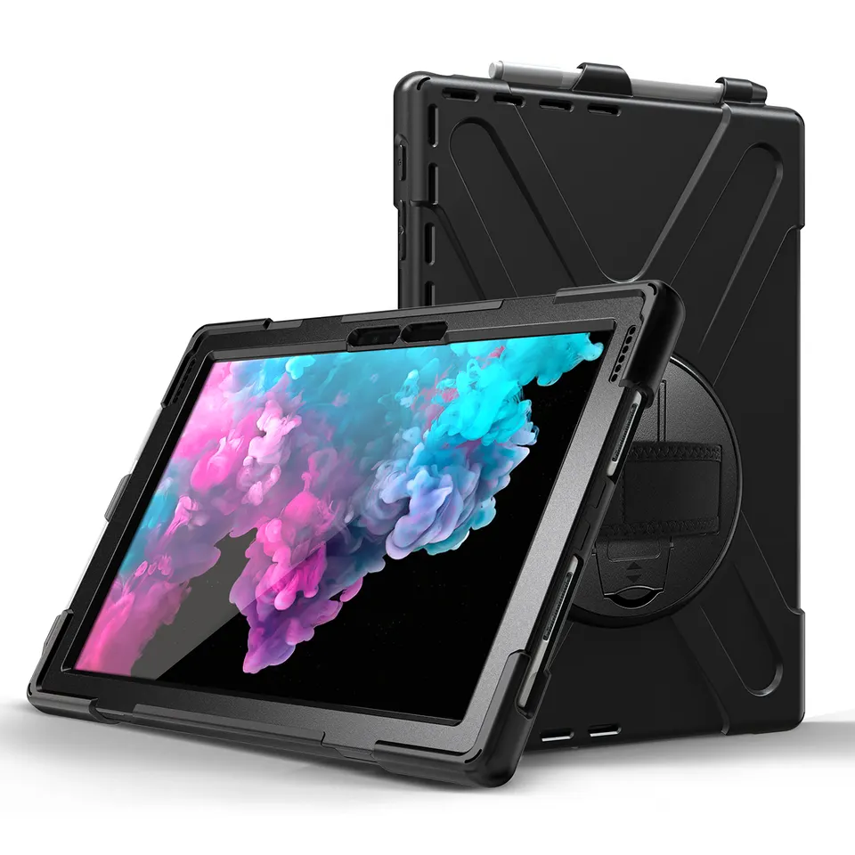 Silicone Tablet Case for Microsoft Surface Pro 4 5 6 7 7+ Protective Cover with 360 Rotation Hand Strap Kickstand