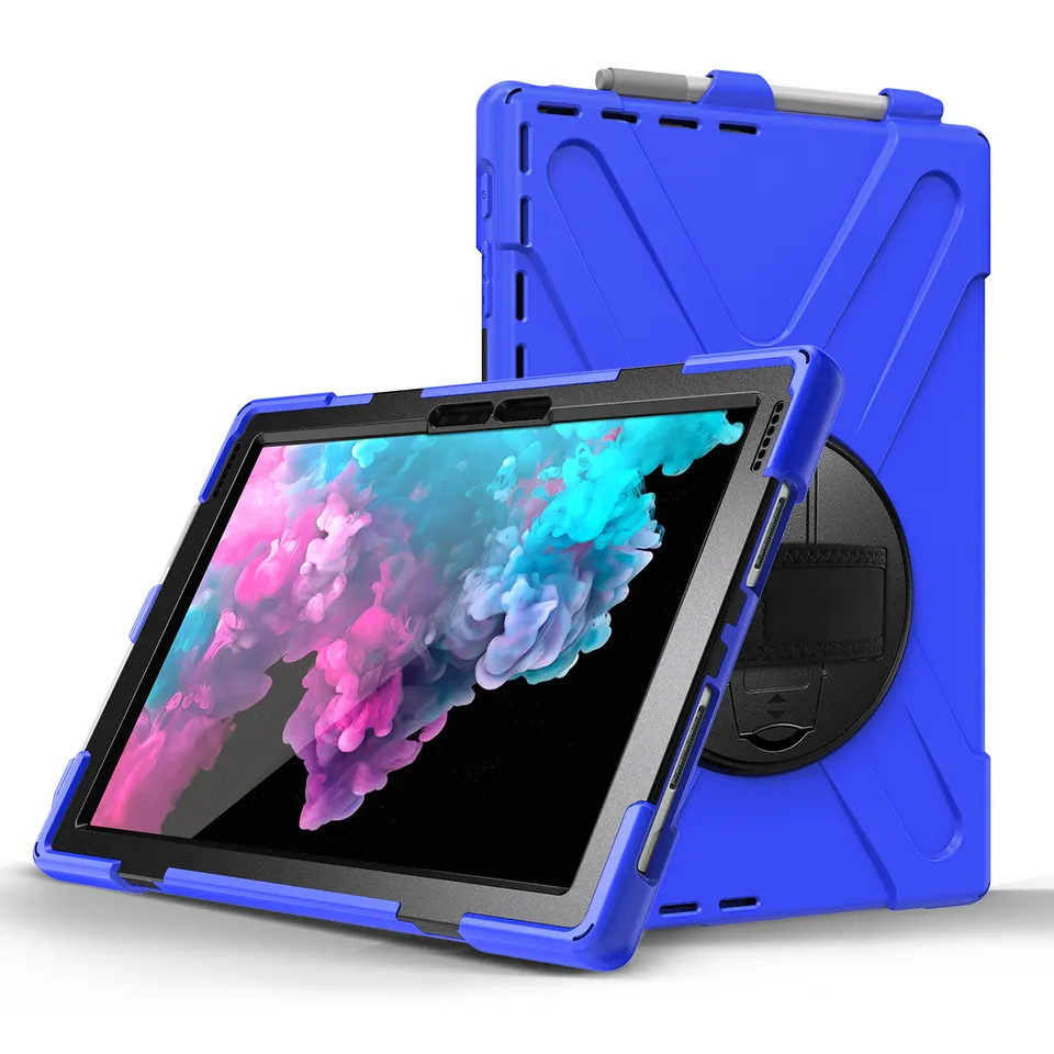 Silicone Tablet Case for Microsoft Surface Pro 4 5 6 7 7+ Protective Cover with 360 Rotation Hand Strap Kickstand