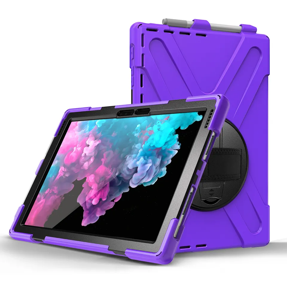 Silicone Tablet Case for Microsoft Surface Pro 4 5 6 7 7+ Protective Cover with 360 Rotation Hand Strap Kickstand