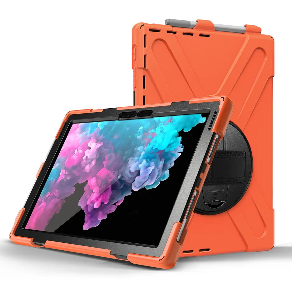 Silicone Tablet Case for Microsoft Surface Pro 4 5 6 7 7+ Protective Cover with 360 Rotation Hand Strap Kickstand