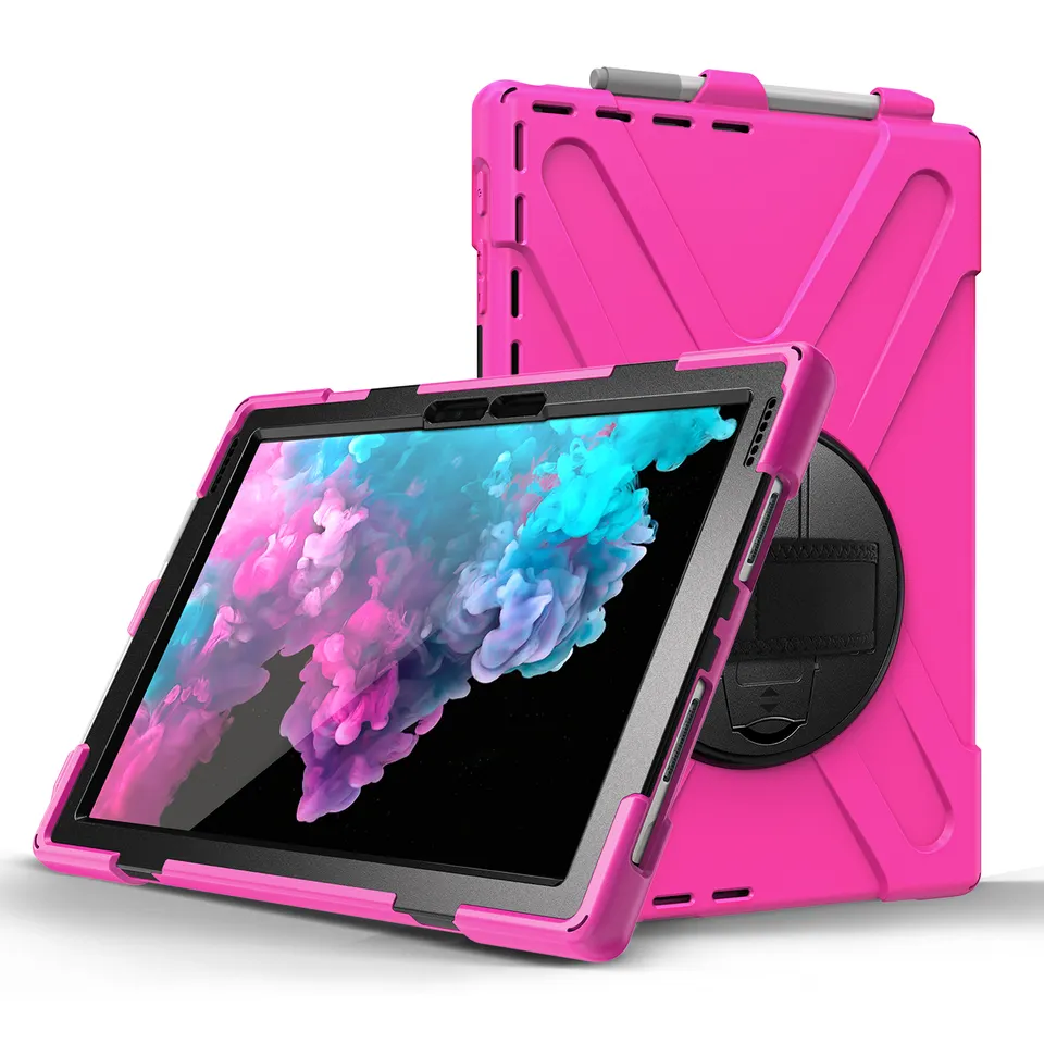Silicone Tablet Case for Microsoft Surface Pro 4 5 6 7 7+ Protective Cover with 360 Rotation Hand Strap Kickstand
