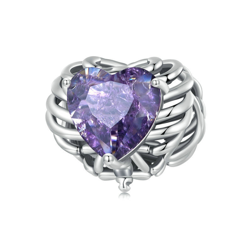 Purple Zirconia Heart Bead Charm-isyoujewelry