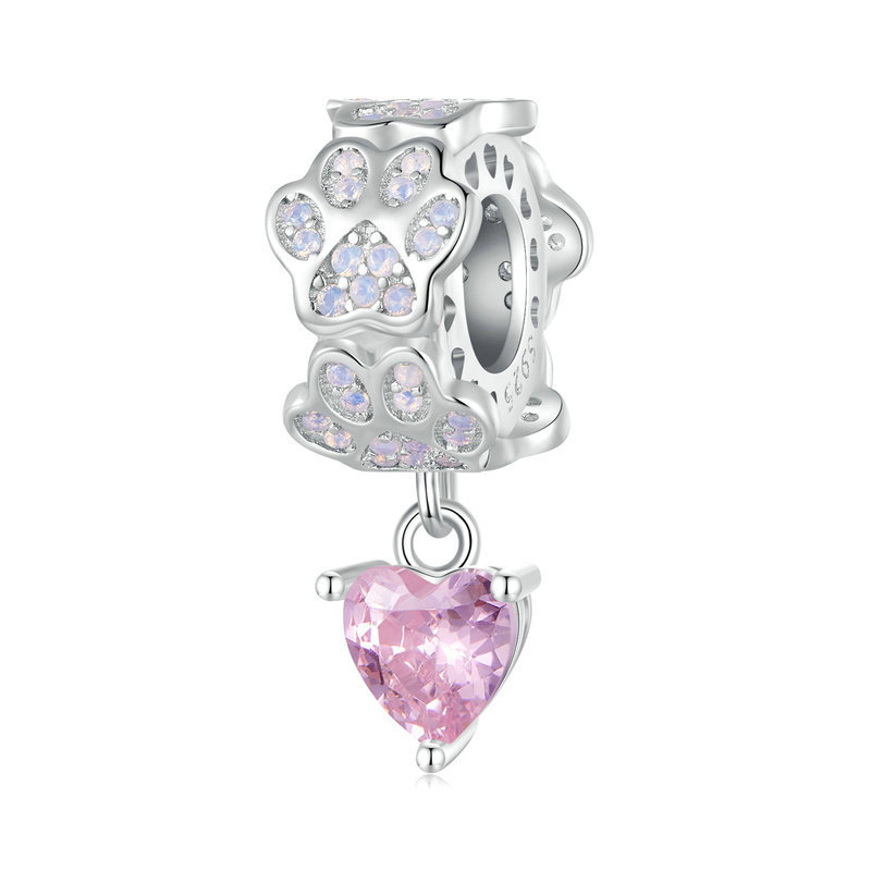 Pink Paw Print Bead Charm-isyoujewelry