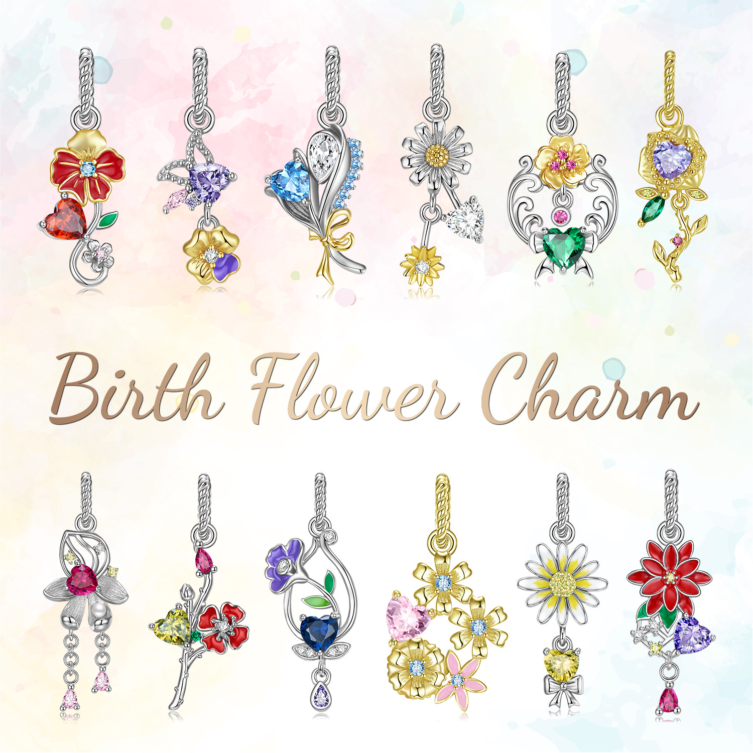 Birth Flower Pendant Charm-isyoujewelry