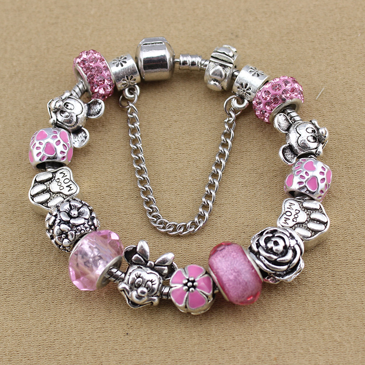 Pink Crystal Mouse Bracelet Charm Set  -isyoujewelry