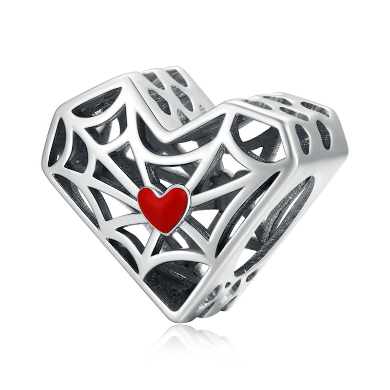 Hollow Spidernet Heart Bead Charm-isyoujewelry