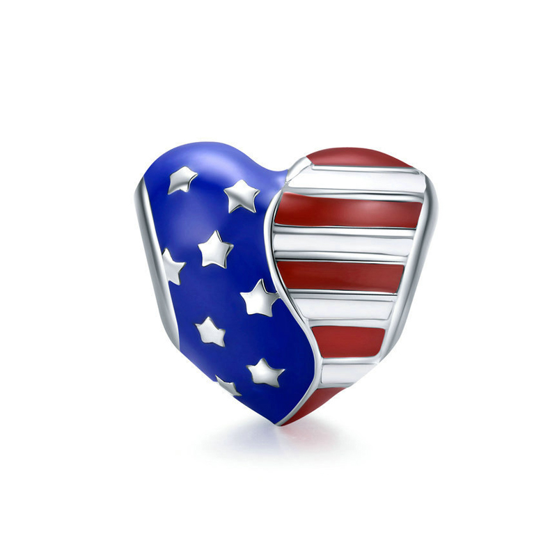 USA Flag Heart-shaped Bead Charm-isyoujewelry