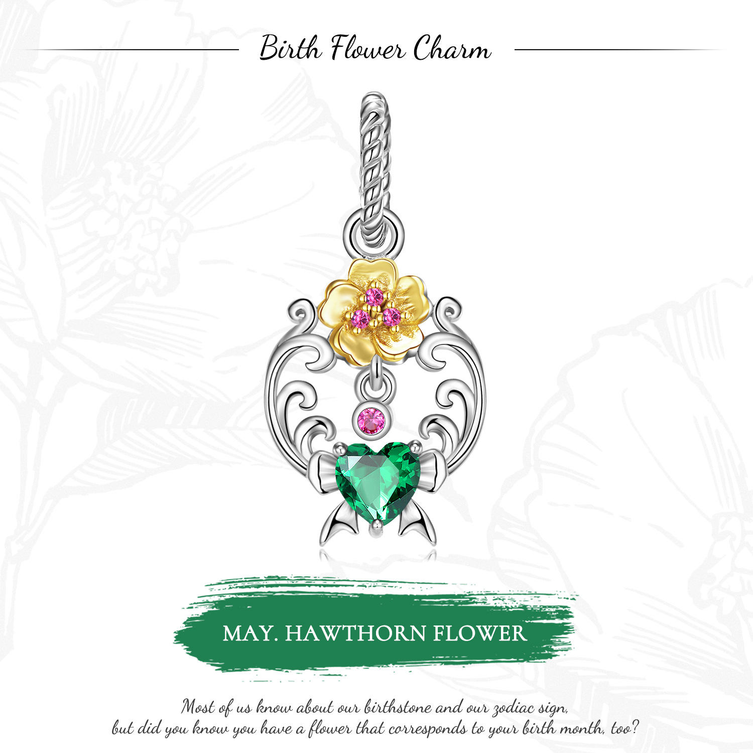 May.Hawthorn Pendant Birthday Flower Charm -isyoujewelry
