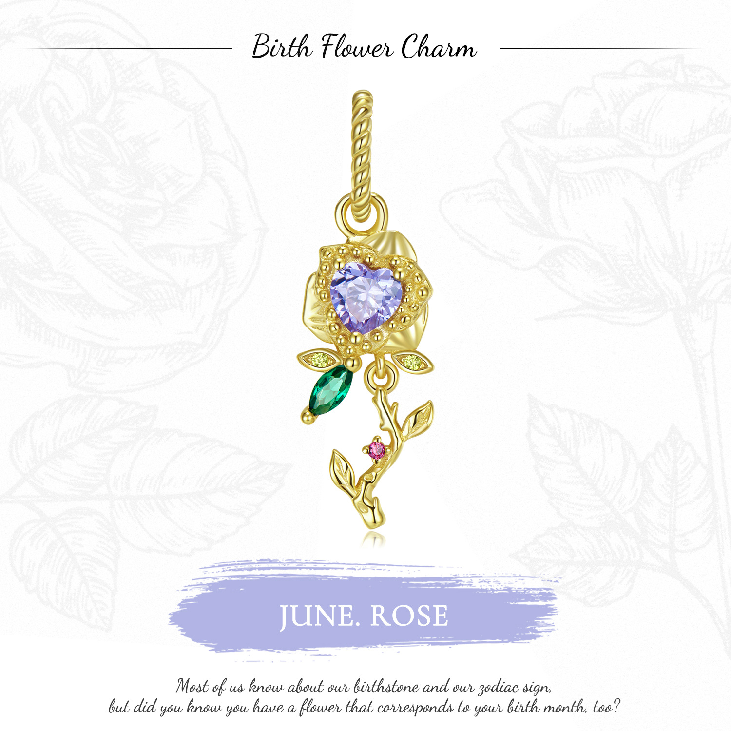 Jun.Rose Pendant Birthday Flower Charm -isyoujewelry