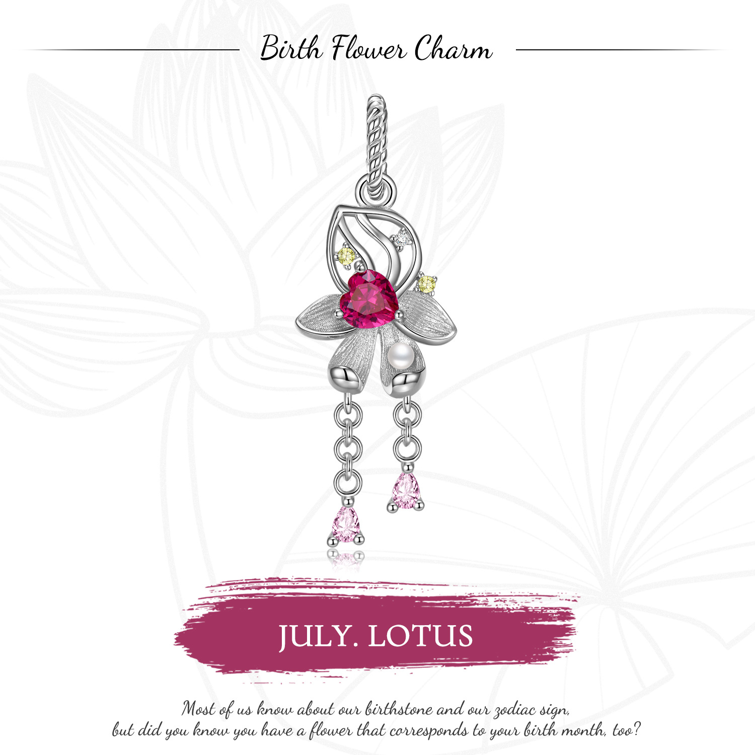 Jul.Lotus Pendant Birthday Flower Charm -isyoujewelry