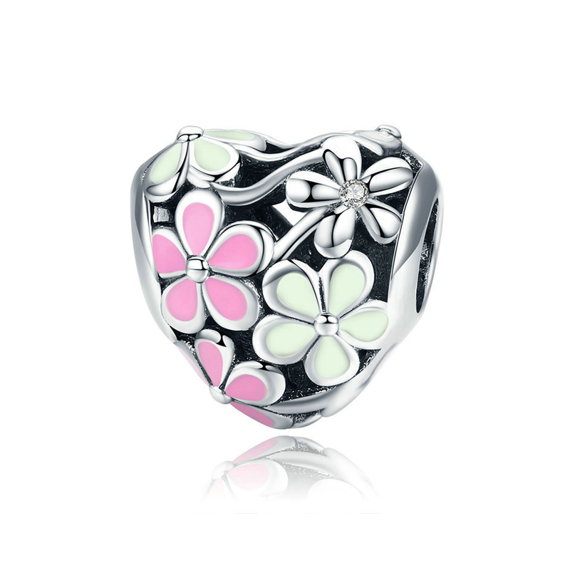 Engraved with Flowers Bead Charm  -isyoujewelry