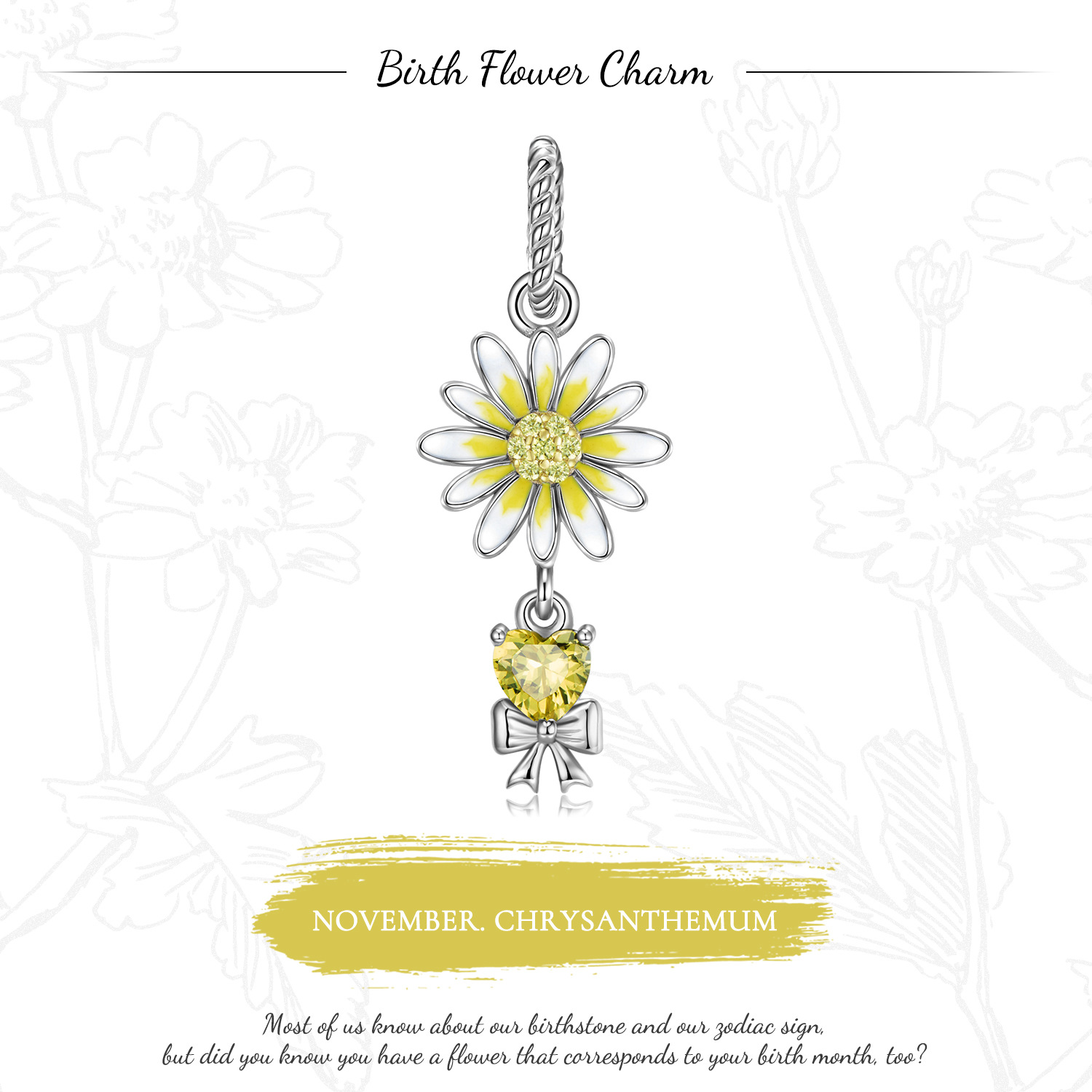 Nov.Chrysanthemum Pendant Birthday Flower Charm -isyoujewelry