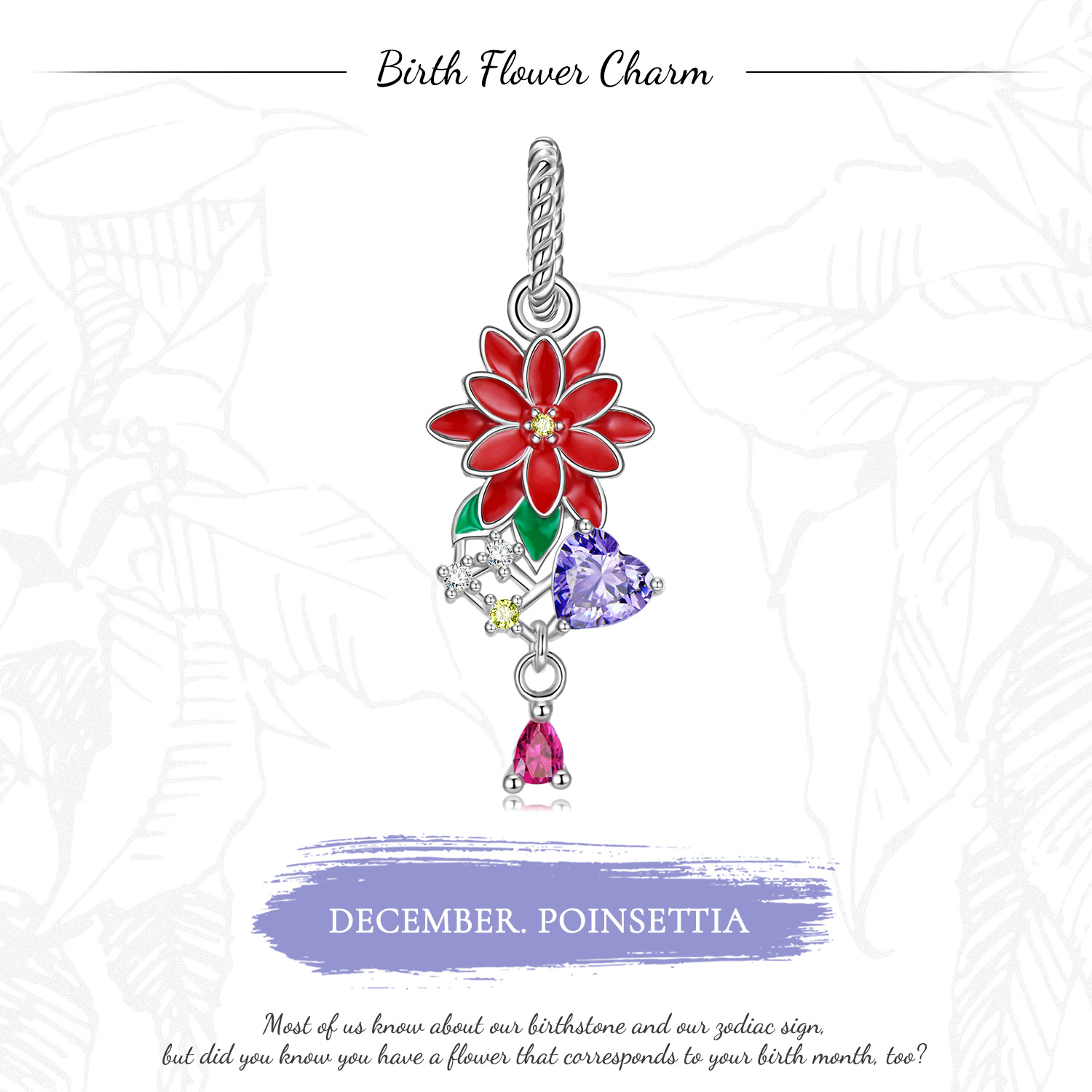 Dec.Poinsettia Pendant Birthday Flower Charm -isyoujewelry
