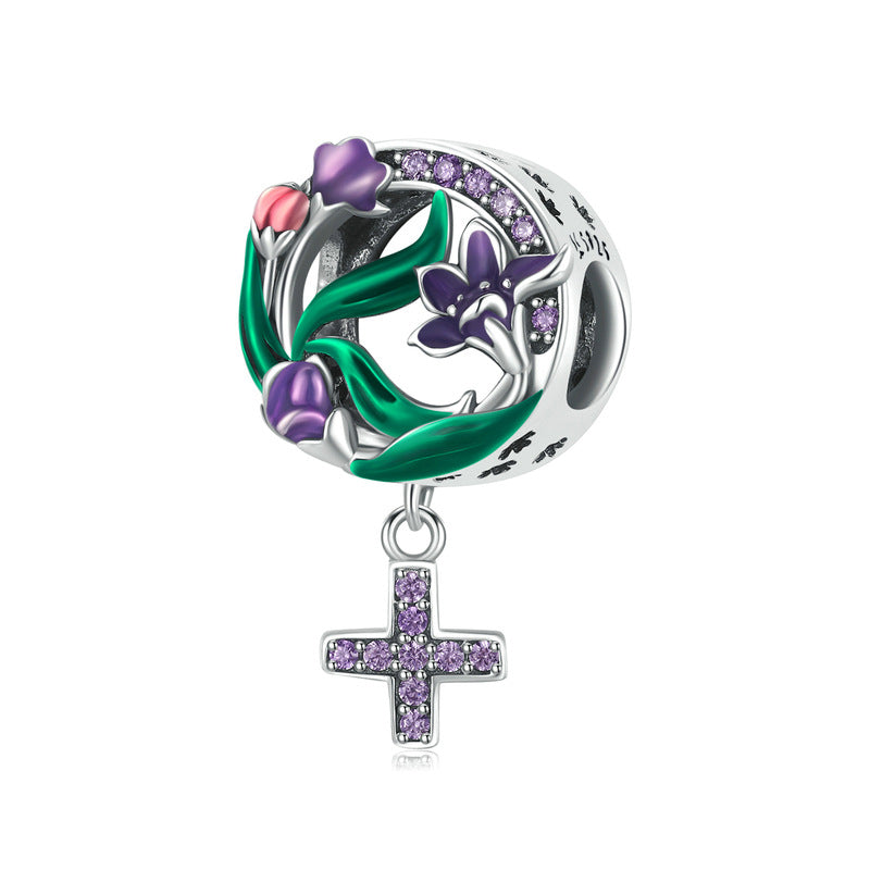 Flower Cross Zircon Bead Charm-isyoujewelry