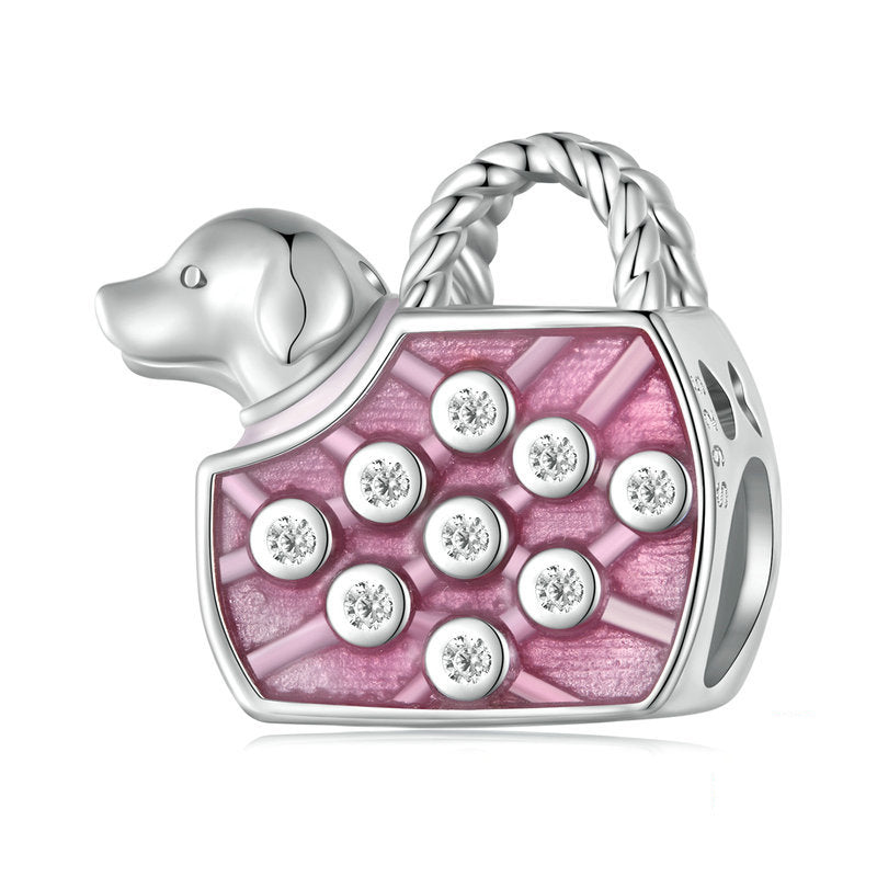 Pink Bag Puppy Bead Charm-isyoujewelry