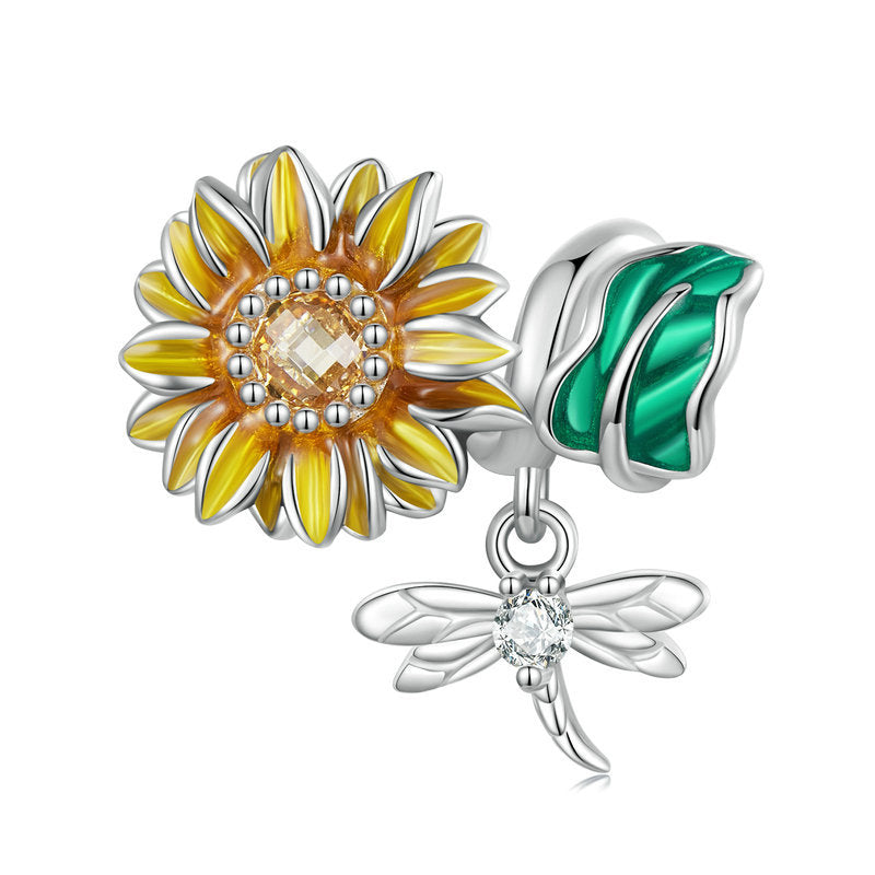 Sunflower & Dragonfly Bead Charm-isyoujewelry