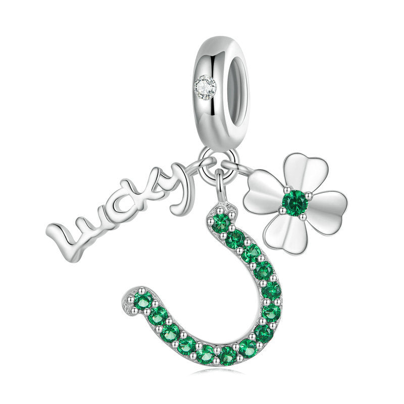 "Luck U"  Pendant Four-leaf Zircon Sterling Silver Charm IsyouJewelry