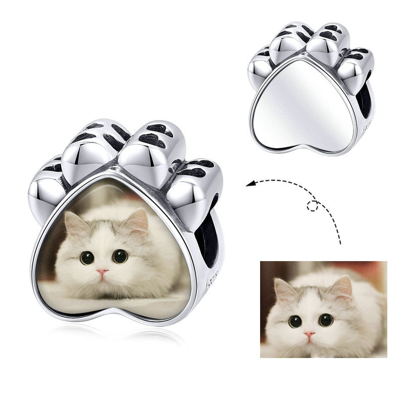 The perfect gift for pet lovers! Sterling Silver Cute Paw Photo Engraving Charms 1.2×1.2cm-1pc free bracelet